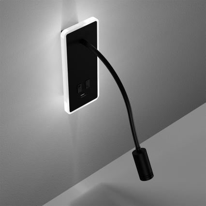 LED Flexibles Wandleuchte mit USB BASE 1xLED/8W+1xLED/2W/230V schwarz