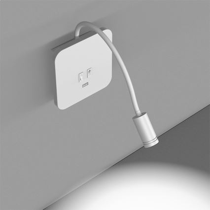 LED Flexibler Wandleuchte mit USB BASE 1xLED/8W + 1xLED/2W/230V weiß