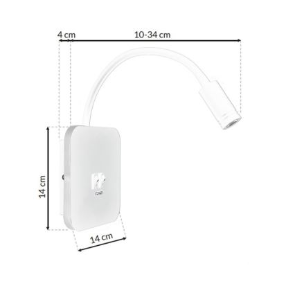 LED Flexibler Wandleuchte mit USB BASE 1xLED/8W + 1xLED/2W/230V weiß
