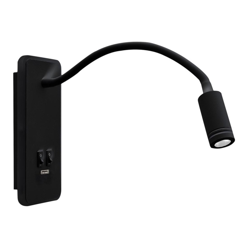 LED Flexibles Wandleuchte mit USB BASE 1xLED/8W+1xLED/2W/230V schwarz