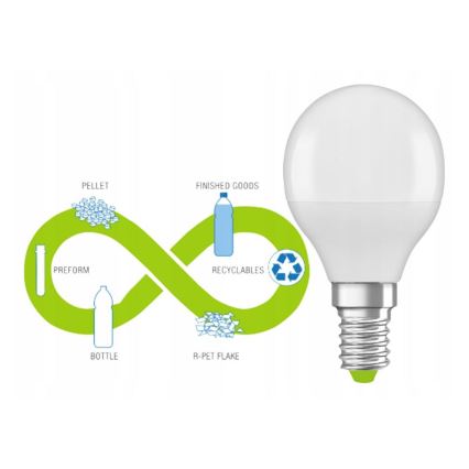 LED-Glühbirne aus recyceltem Kunststoff P45 E14/4,9W/230V 2700K - Ledvance