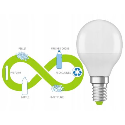 LED-Glühbirne aus recyceltem Kunststoff P45 E14/4,9W/230V 4000K - Ledvance