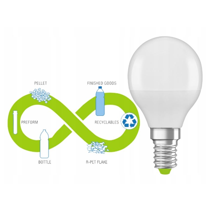 LED-Glühbirne aus recyceltem Kunststoff P45 E14/4,9W/230V 4000K - Ledvance