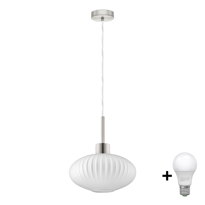 LED-Hängeleuchte an Kabel HARMA 1xE27/60W/230V Ø 30 cm mattchrom/weiß