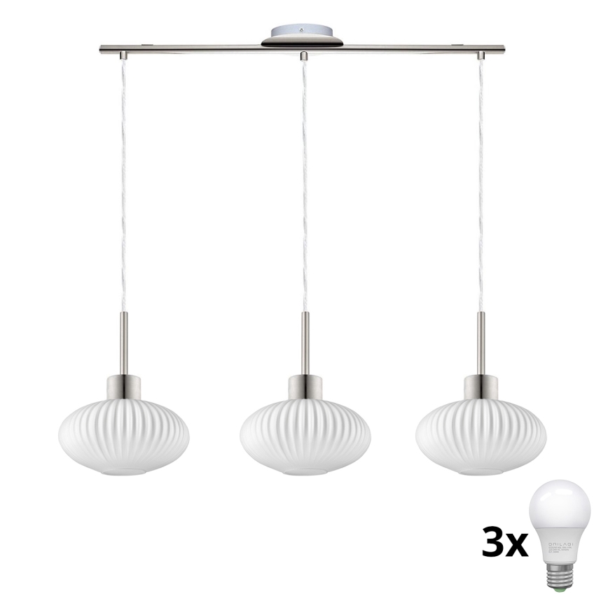LED-Hängeleuchte HARMA 3xE27/60W/230V mattchrom/weiß