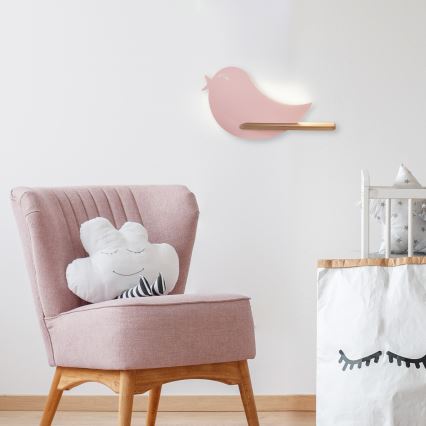 LED Kinder-Wandleuchte mit Ablage BIRD LED/5W/230V rosa/Holz,