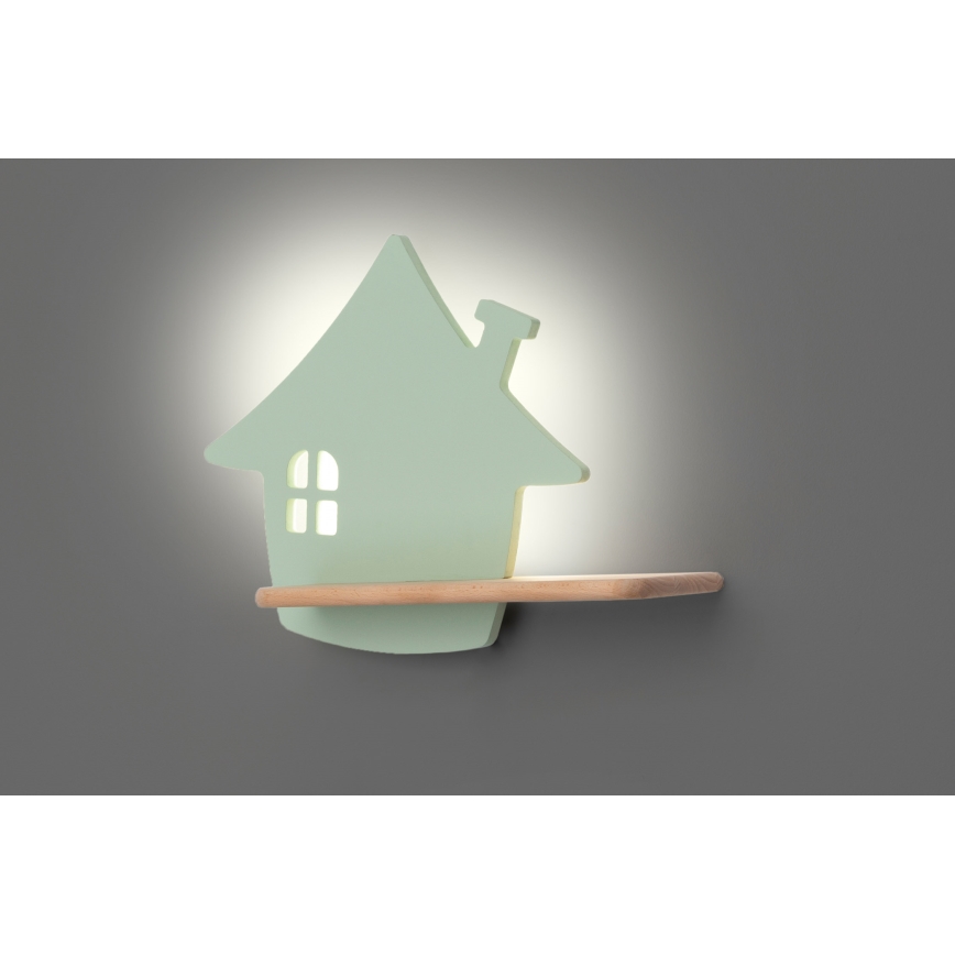 LED Kinder-Wandleuchte mit Ablage HOUSE LED/4W/230V grün/Holz,