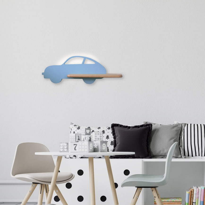 LED Kinder-Wandleuchte mit Ablage CAR LED/5W/230V blau/Holz,