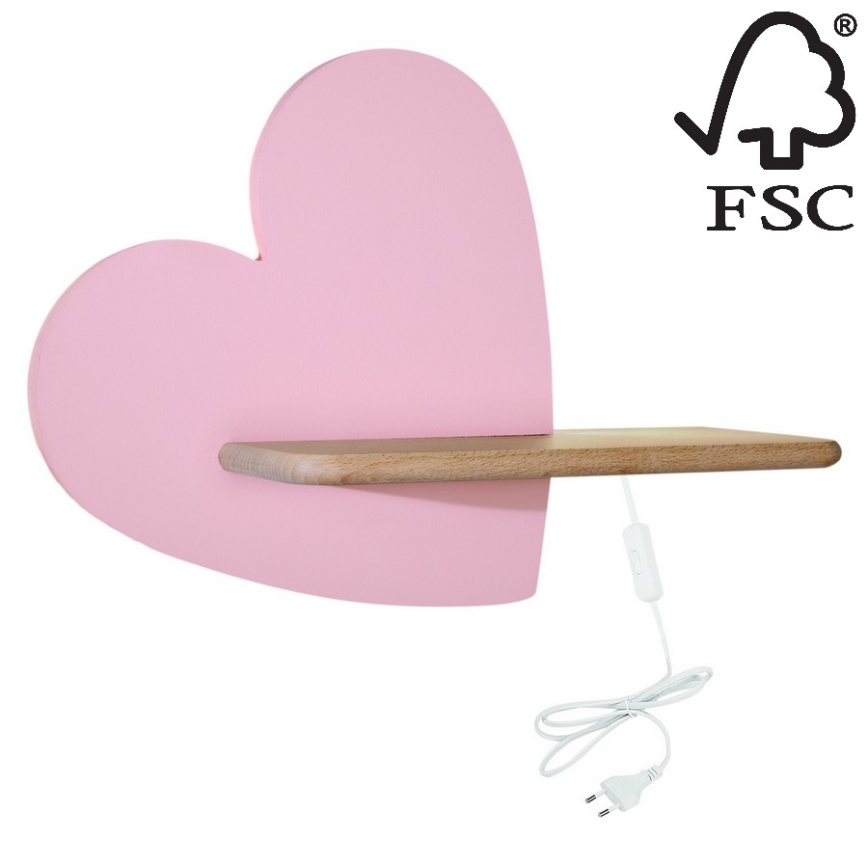 LED-Kinder-Wandleuchte mit Ablage HEART LED/5W/230V rosa/Holz