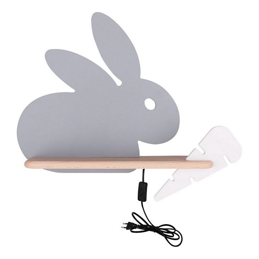 LED Kinder-Wandleuchte mit Ablage RABBIT LED/4W/230V grau/weiß/Holz,