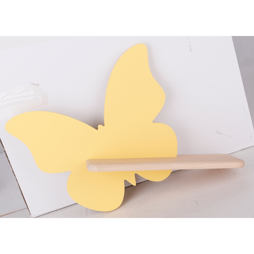 LED Kinder-Wandleuchte mit Regal BUTTERFLY LED/5W/230V gelb/Holz,