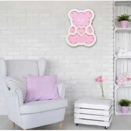 LED Kinderlampe LED/2xAA rosa Bär