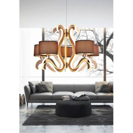 LED-Kronleuchter an Aufhängung AMBROSIA 5xE14/40W/230V + LED/43W kupfern