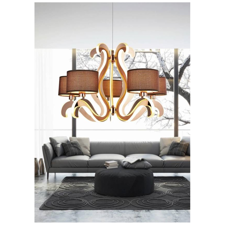 LED-Kronleuchter an Aufhängung AMBROSIA 5xE14/40W/230V + LED/43W kupfern