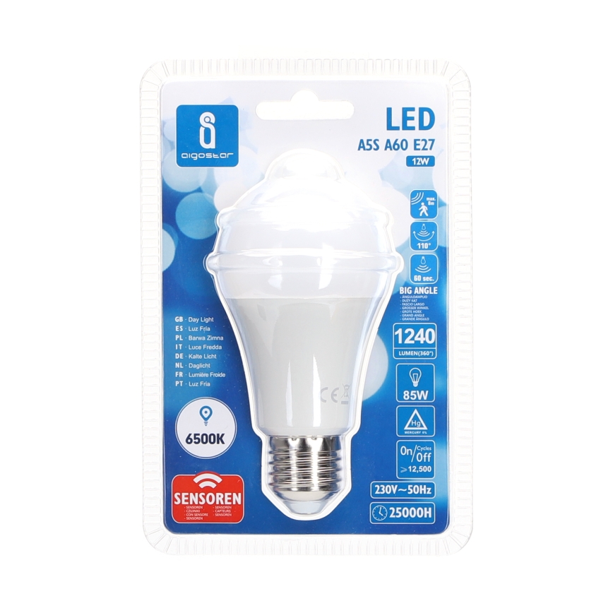LED-Glühbirne mit Bewegungs- und Dämmerungssensor A60 E27/12W/230V 6500K - Aigostar