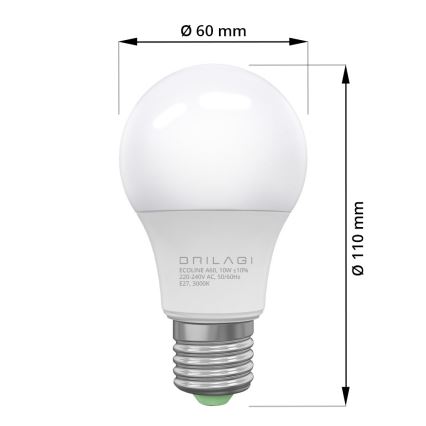 LED-Lampe ECOLINE A60 E27/10W/230V 3000K CRI 92 - Brilagi