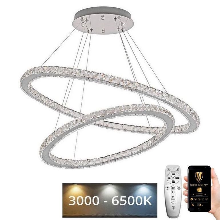 LED Lustr stmívatelný na lanku LED/160W/230V 3000-6500K stříbrná + dálkové ovládání