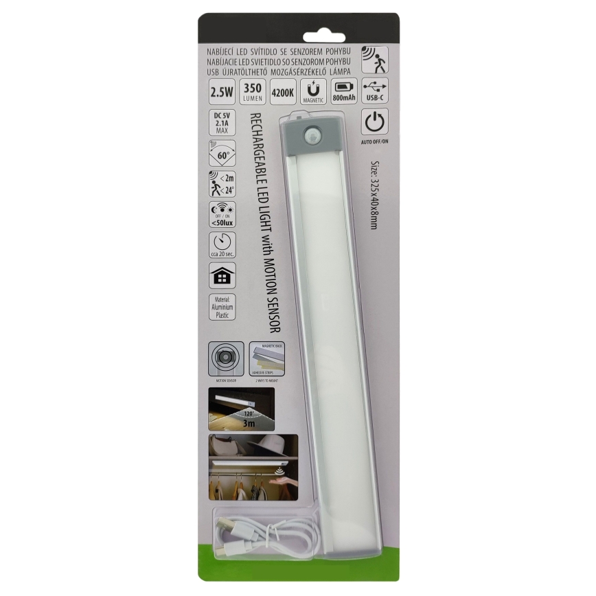LED-Akku-Möbelbeleuchtung mit Sensor LED/2,5W/5V USB 800 mAh 4200K 32,5 cm