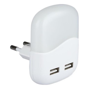 LED-Nachtlicht mit Dämmerungssensor für Steckdose 2x USB LED/0,45W/230V 4000K