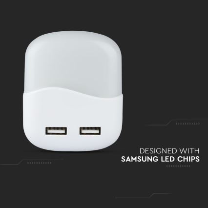 LED-Nachtlicht mit Dämmerungssensor für Steckdose 2x USB LED/0,45W/230V 4000K