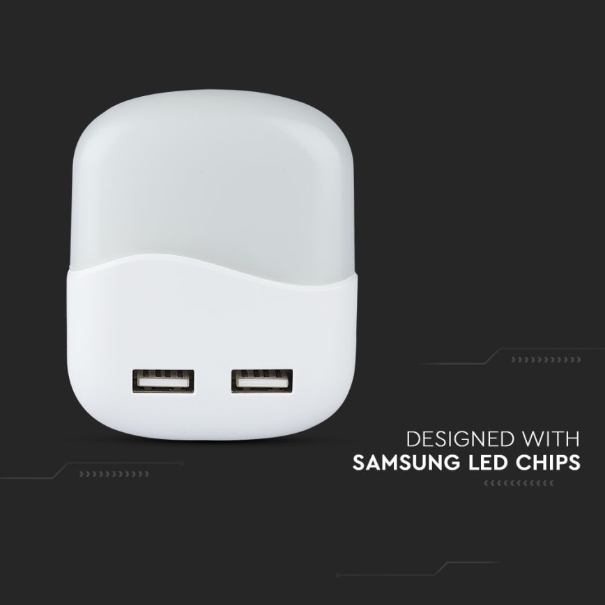 LED-Nachtlicht mit Dämmerungssensor für Steckdose 2x USB LED/0,45W/230V 4000K