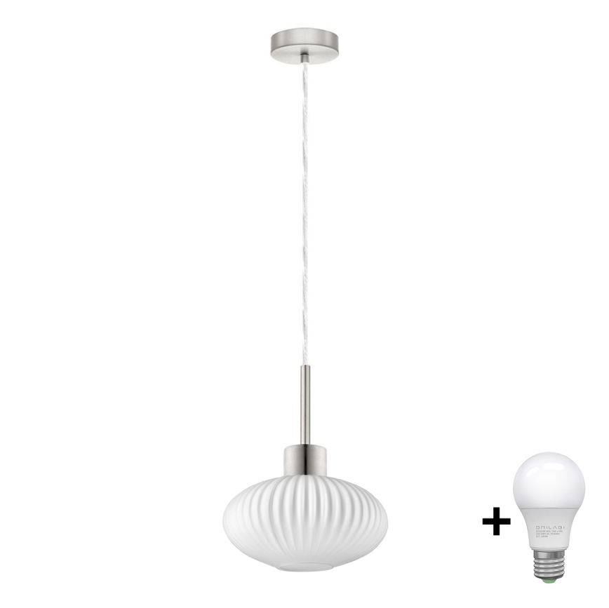 LED-Pendelleuchte an Kabel HARMA 1xE27/60W/230V Ø 25 cm matt-chrom/weiß