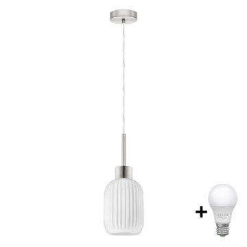 LED-Pendelleuchte an Stahlseil HARMA 1xE27/60W/230V Ø 14 cm mattchrom/weiß