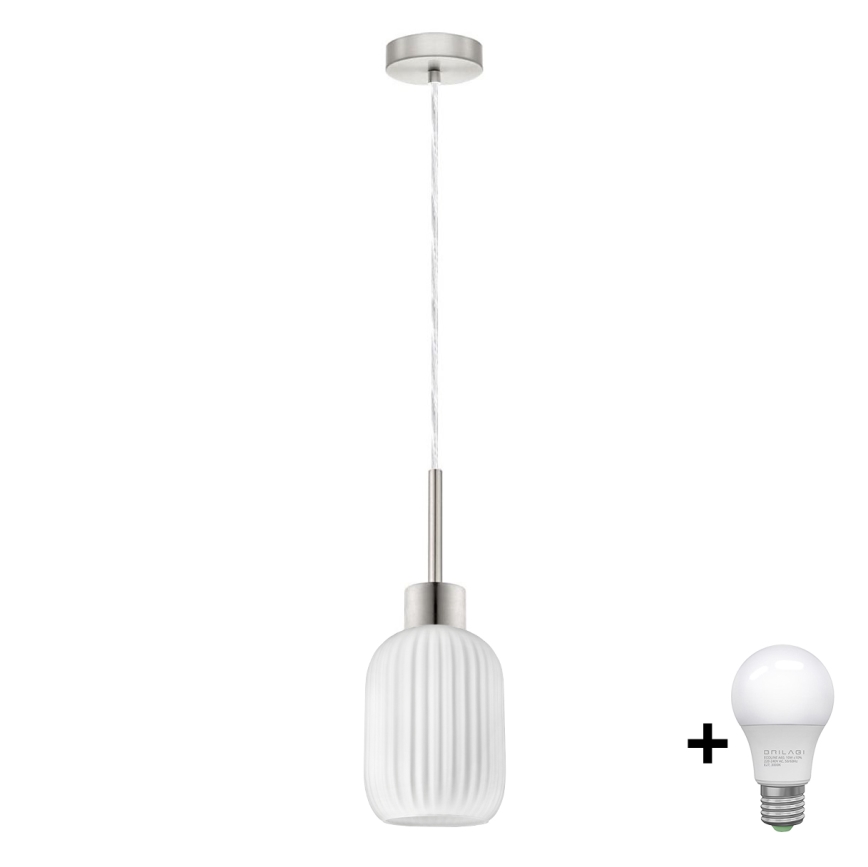 LED-Pendelleuchte an Stahlseil HARMA 1xE27/60W/230V Ø 14 cm mattchrom/weiß