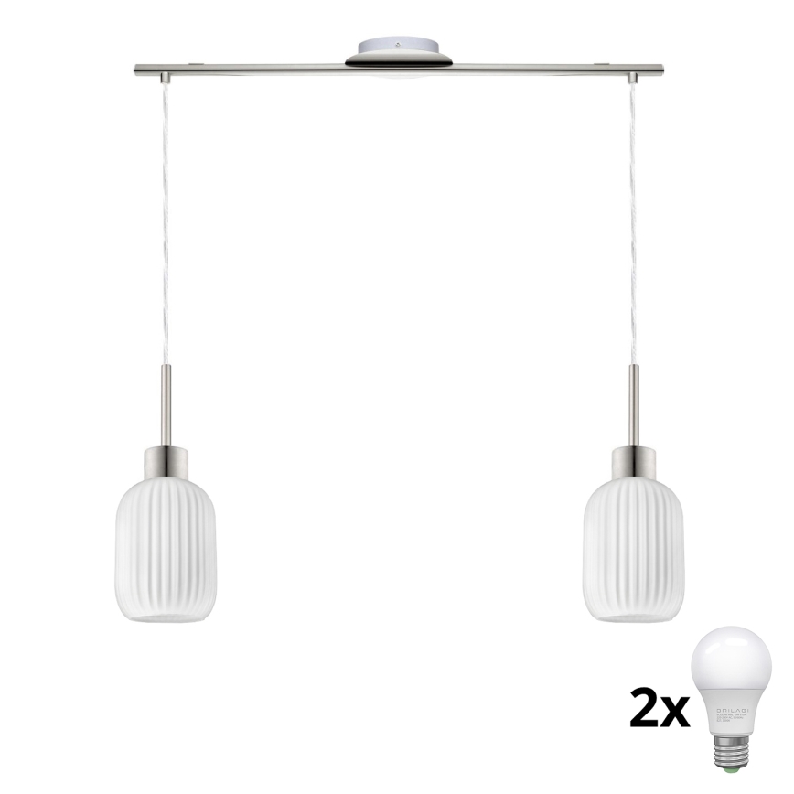 LED-Pendelleuchte HARMA an Kabel, 2x E27/60W/230V, mattchrom/weiß