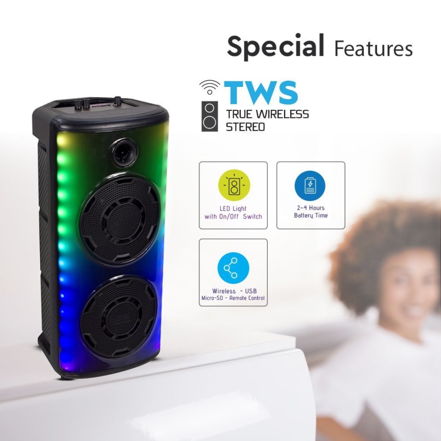 LED RGB Wiederaufladbarer Lautsprecher mit Mikrofon 600W/2400 mAh + Fernbedienung
