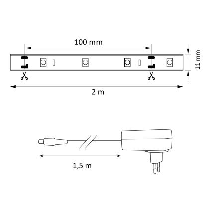LED RGB dimmbares Band MAGIC 2 m LED/12W/230V + Fernbedienung