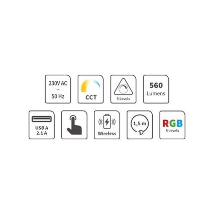 LED RGB dimmbare wiederaufladbare Touch-Tischlampe mit kabellosem Ladegerät LED/7,5W/5V 2700-5300K Weiß