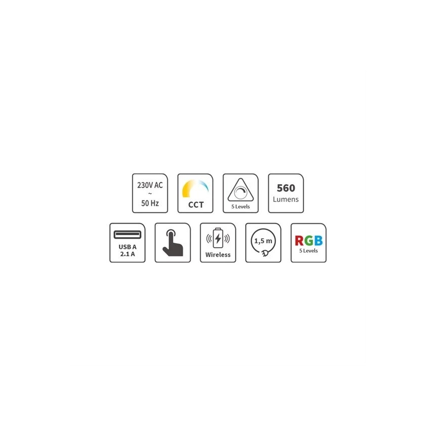 LED RGB dimmbare wiederaufladbare Touch-Tischlampe mit kabellosem Ladegerät LED/7,5W/5V 2700-5300K Weiß