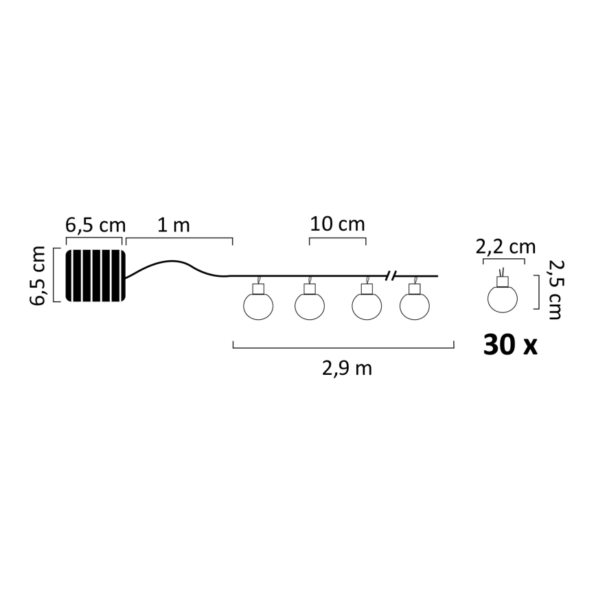 LED RGB Solar-Lichterkette PARTY 30xLED/1,2V 400 mAh 3,9 m IP44