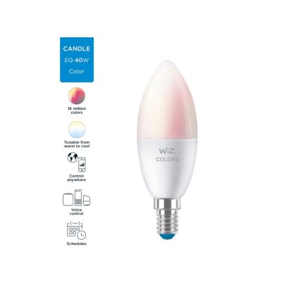 LED RGBW Dimmbare Glühbirne C37 E14/4,9W/230V 2200-6500K CRI 90 Wi-Fi -WiZ