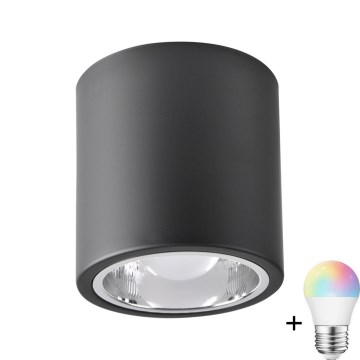 LED RGBW dimmbarer Deckenspot JUPITER 1xE27/6,5W/230V 2700-6500K Wi-Fi Ø13 cm schwarz