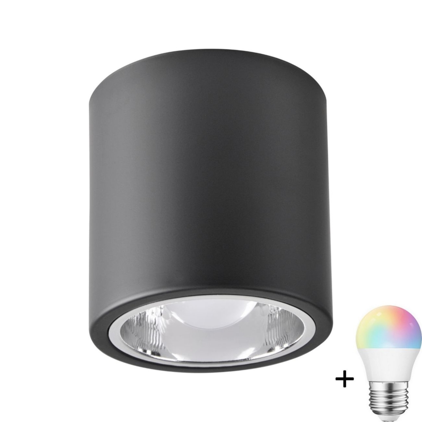 LED RGBW dimmbarer Deckenspot JUPITER 1xE27/6,5W/230V 2700-6500K Wi-Fi Ø13 cm schwarz