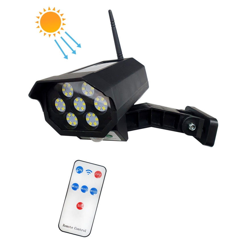 LED Solar-Attrappe einer Sicherheitskamera mit Sensor LED/3,7V 1200 mAh IP44 schwarz + Fernbedienung
