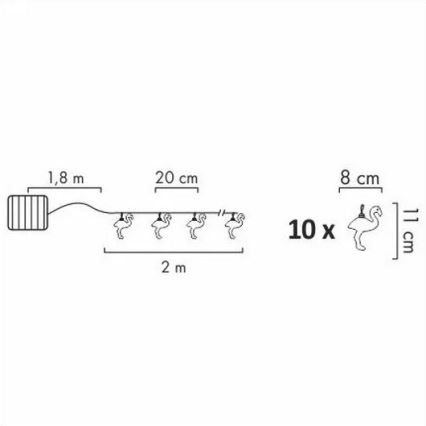 LED Solar-Dekorationslichterkette 10xLED/1,2V 300 mAh 3,8 m IP44 Flamingo