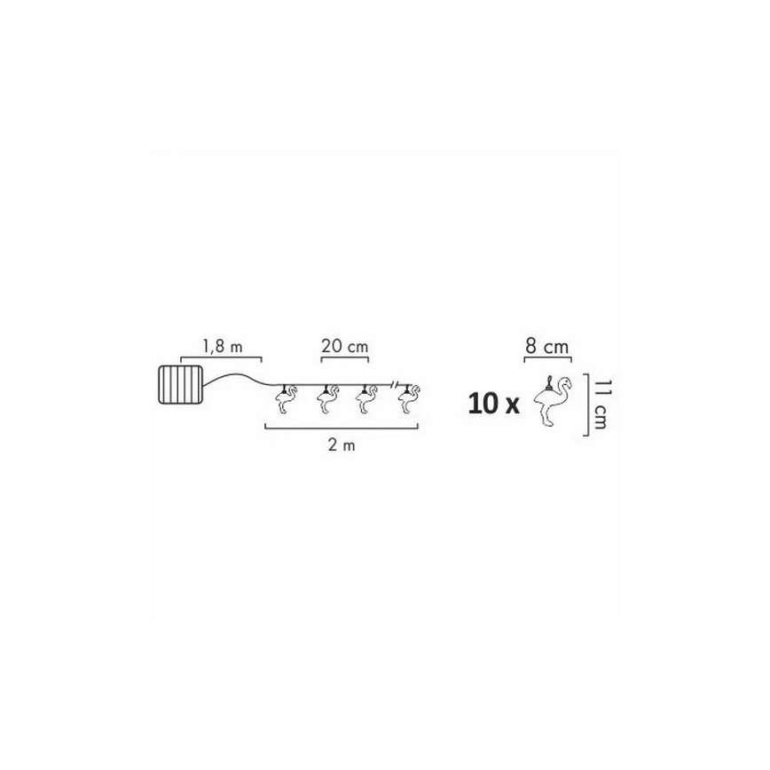 LED Solar-Dekorationslichterkette 10xLED/1,2V 300 mAh 3,8 m IP44 Flamingo