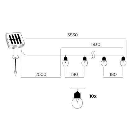 LED Solar-Lichterkette 10xLED/0,12W/1,2V 1xAA IP44 6000K 300 mAh
