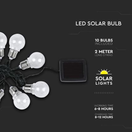 LED Solar-Lichterkette 10xLED/1W/1,2V 1xAA 2 m IP44 3000K 300 mAh