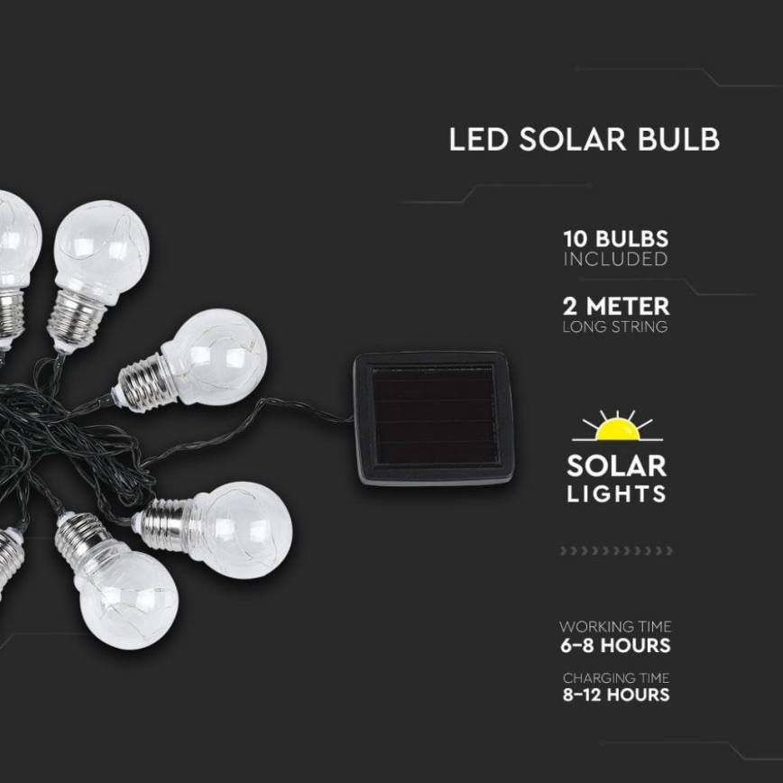 LED Solar-Lichterkette 10xLED/1W/1,2V 1xAA 2 m IP44 3000K 300 mAh