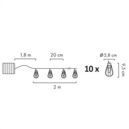 LED Solar-Außenlichterkette 10xLED/1,2V 300 mAh 3,8 m IP44