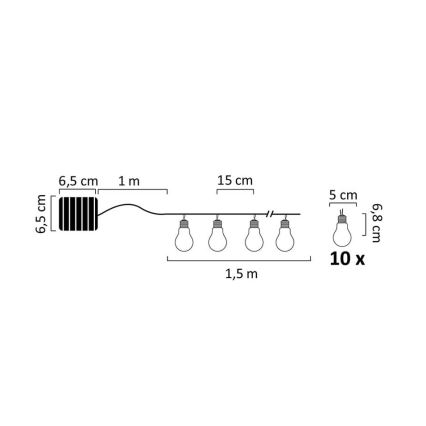 LED Solar-Lichterkette PARTY 10xLED/1,2V 400 mAh IP44