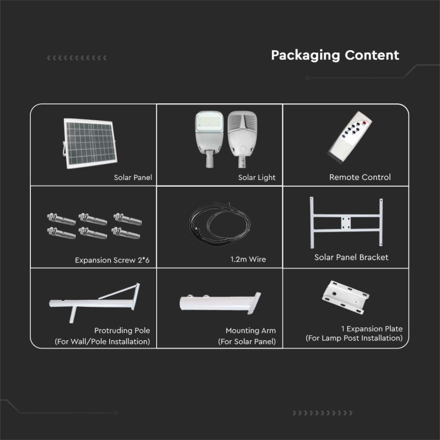 LED dimmbare Solar-Straßenleuchte SAMSUNG CHIP LED/50W/6,4V 4000K IP65 30000 mAh + Fernbedienung