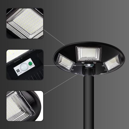 Dimmbare LED-Solar-Straßenlaterne mit Sensor LED/22W/6V 18000 mAh 6500K IP65 schwarz + Fernbedienung