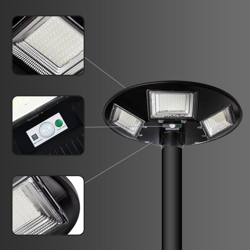 Dimmbare LED-Solar-Straßenlaterne mit Sensor LED/22W/6V 18000 mAh 6500K IP65 schwarz + Fernbedienung