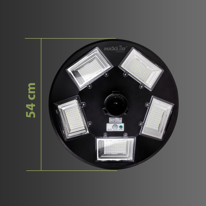 Dimmbare LED-Solar-Straßenlaterne mit Sensor LED/22W/6V 18000 mAh 6500K IP65 schwarz + Fernbedienung