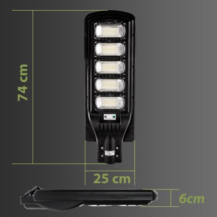 Dimmbare LED-Solar-Straßenlaterne mit Sensor LED/300W/6V 6500K IP65 schwarz + Fernbedienung
